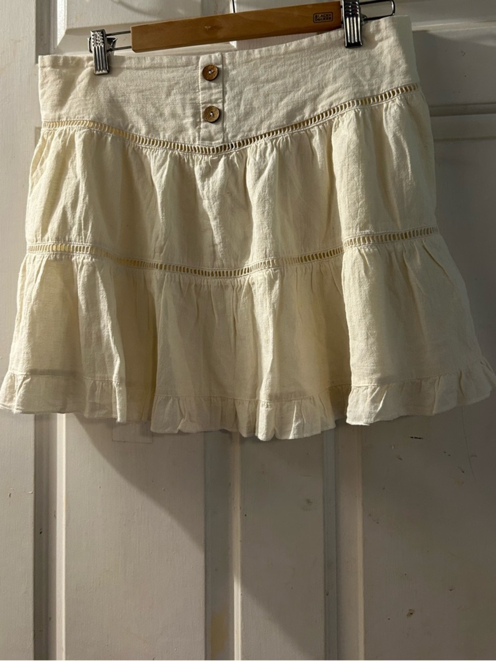 Zara Cream Tiered Mini Skirt with Button Front